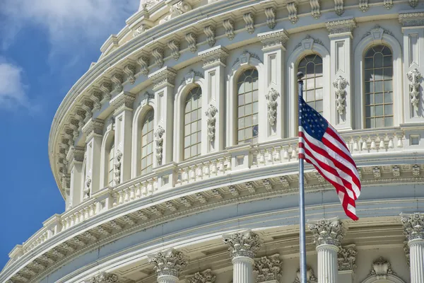 Вашингтон Dc столиці докладно з американським прапором Стокове Зображення