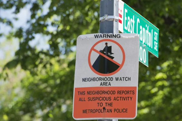 Neighborhood watch area sign in Washington East Capitol — Stock Photo, Image