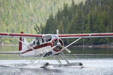 süre iniş alaskan göl kenarında floatplane
