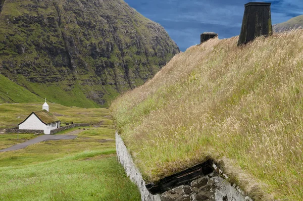 Långt oer gräs tak hus — Stockfoto