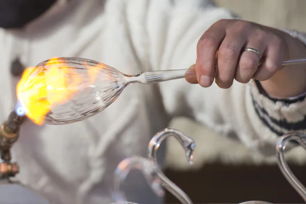 Glass working hands — Stock Photo, Image