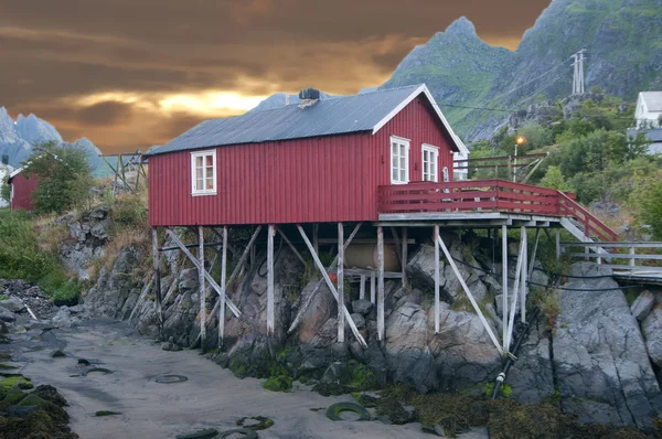 Lofoten Island village red houses — Stock Photo, Image