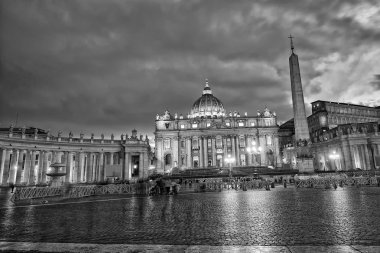 Rome Vatican Place Saint Peter cathedral in black and white clipart
