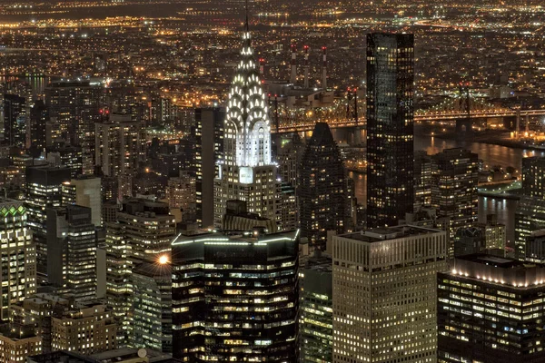 New York natten Visa panorama stadsbild — Stockfoto