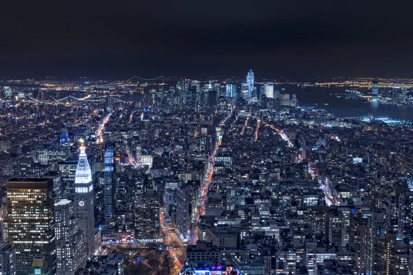 Nowy Jork noc Zobacz panoramę gród — Zdjęcie stockowe