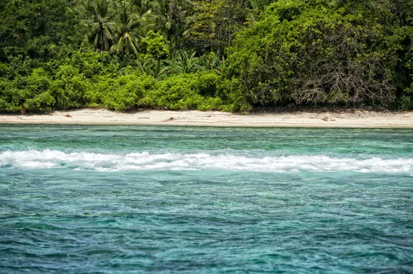 Siladen turchese paradiso tropicale isola onde sulla barriera corallina — Foto Stock