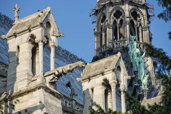 Notre dame paris statues and gargoyles — Stock Photo, Image