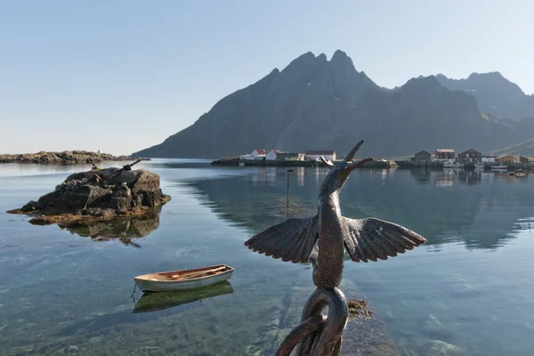 Isola di Lofoten Norvegia Fiordo Panorama del villaggio al tramonto — Foto Stock