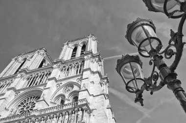 Notre dame paris katedral dış görünümü siyah beyaz