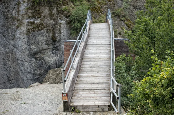 Montagne ruisseau bois pont vue — Photo