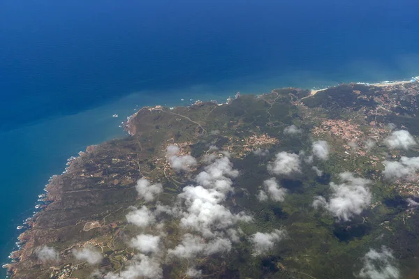 portugal coast ocean near lisbon aerial view from airplane landscape