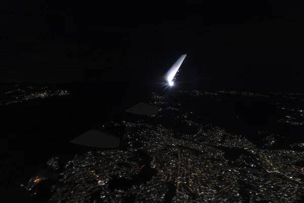 Lumières Aéroport Pendant Atterrissage Nuit — Photo