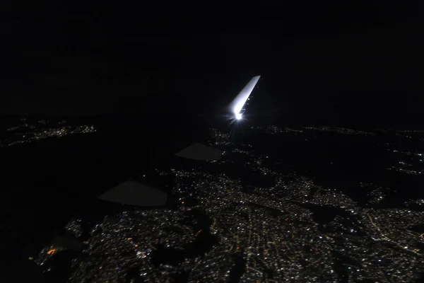 Luci Dell Aeroporto Durante Atterraggio Notte — Foto Stock