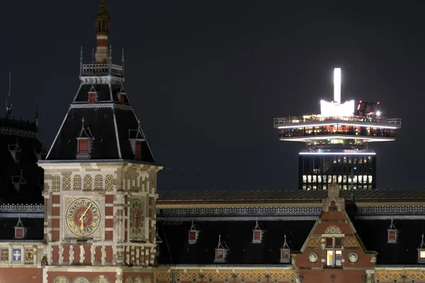 Amsterdam Central Station Night View Cityscape — Stock Photo, Image