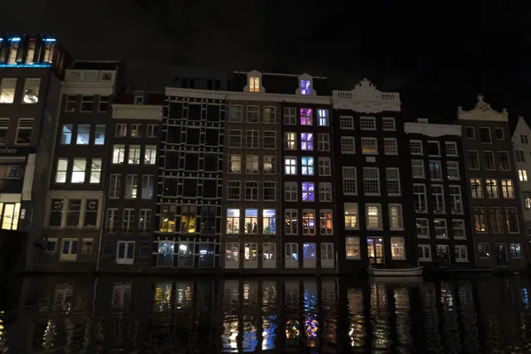 Amsterdam Paesi Bassi Canali Crociera Notte — Foto Stock