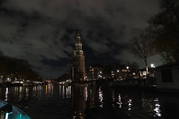 Amsterdam Paesi Bassi Canali Crociera Notte — Foto Stock