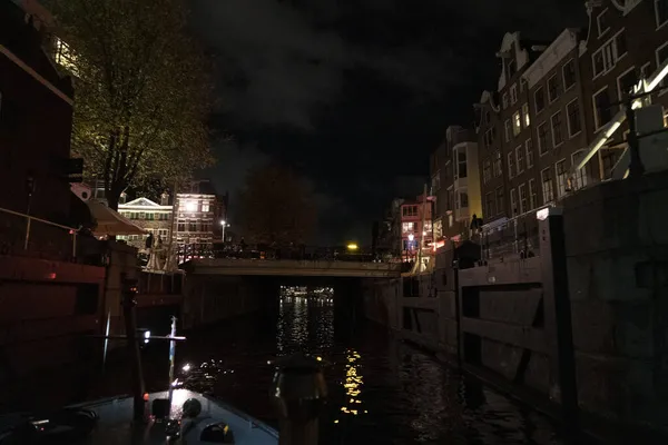 Amsterdam Pays Bas Canaux Croisière Nuit — Photo