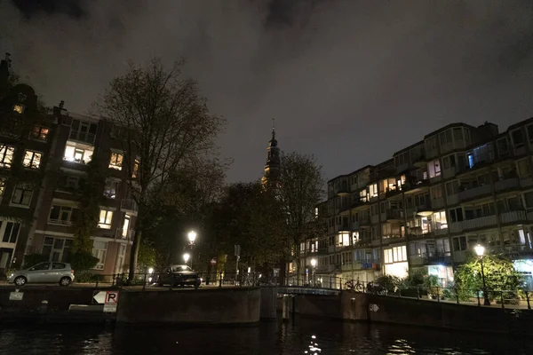 Amszterdam Netherland Csatornák Hajókázás Éjjel — Stock Fotó