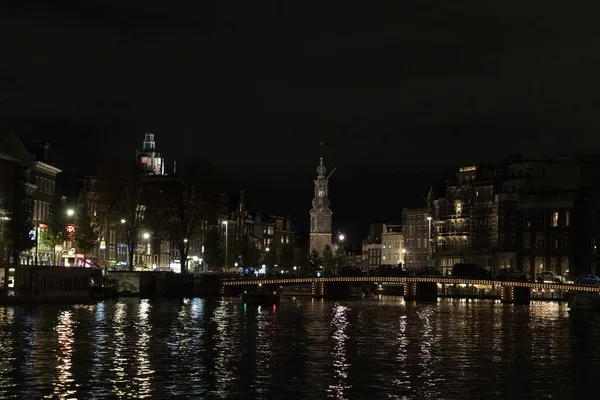 Amsterdam Nederland Grachten Cruise Nachts — Stockfoto