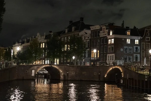 Amszterdam Netherland Csatornák Hajókázás Éjjel — Stock Fotó