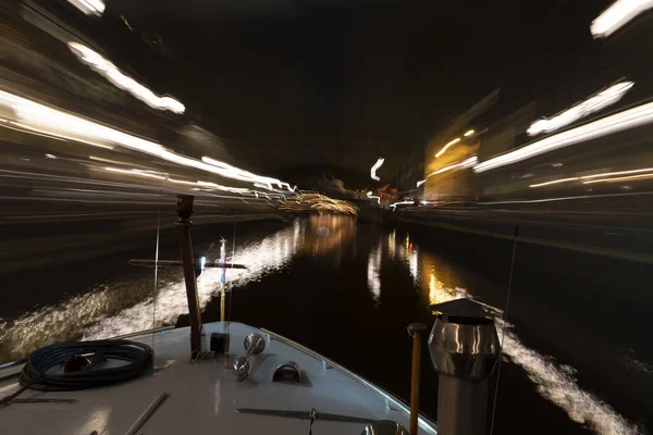 Amsterdam Nederländer Kanaler Kryssning Natten — Stockfoto