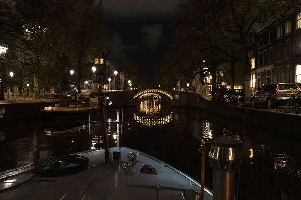 Amsterdam Pays Bas Canaux Croisière Nuit — Photo