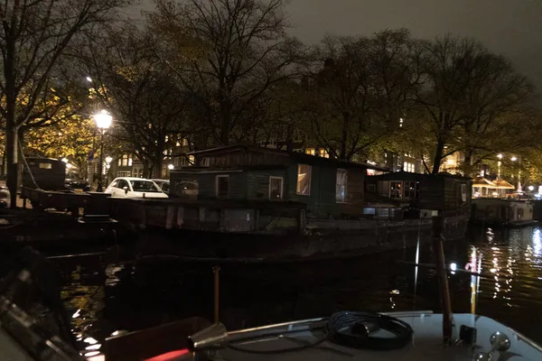 Amsterdam Paesi Bassi Canali Crociera Notte — Foto Stock