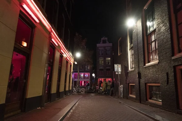 Red Light District Van Amsterdam Bij Nacht — Stockfoto