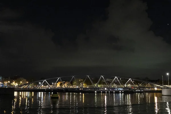 Amszterdami Csatorna Éjjel Kilátás Városkép — Stock Fotó