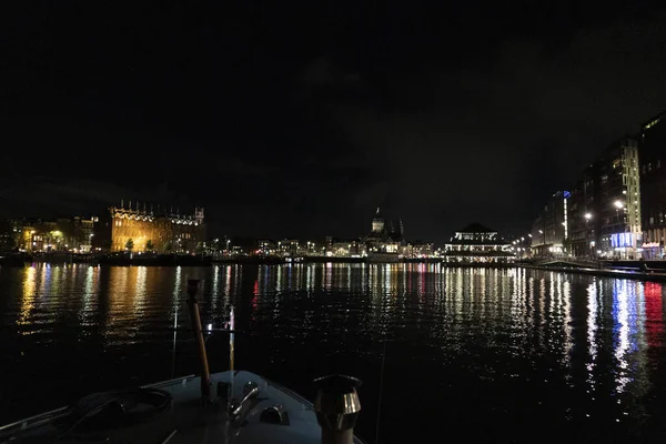 Canal Amsterdam Vue Nuit Paysage Urbain — Photo