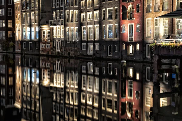 Amsterdam Canale Notte Vista Paesaggio Urbano — Foto Stock