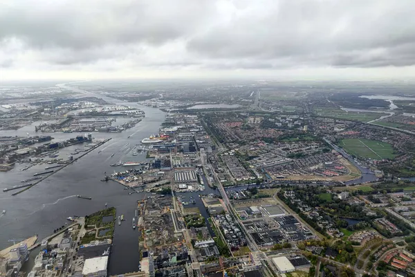 Amsterdam Kanaler Antenn Medan Landning Landskap Stadsbild — Stockfoto