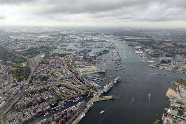 Amsterdam Kanaler Antenn Medan Landning Landskap Stadsbild — Stockfoto