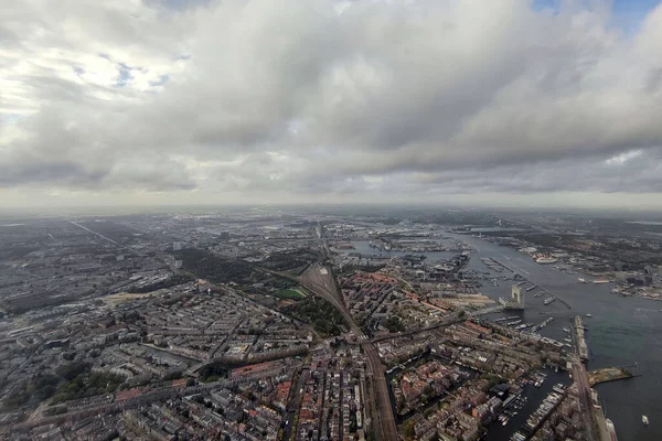 Amsterdam Kanaler Antenn Medan Landning Landskap Stadsbild — Stockfoto