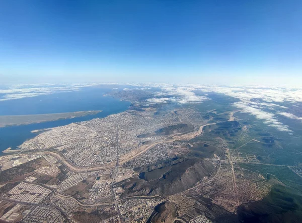 Paz Baja Califórnia Sur Aerial View While Landing Airplane Panorama — Fotografia de Stock