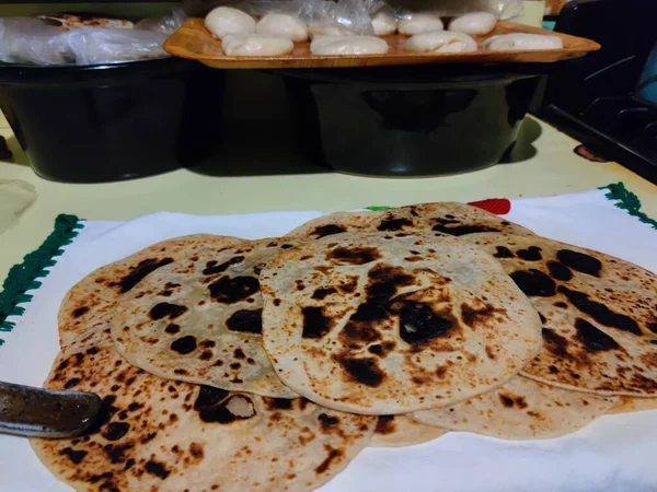 Mexicaanse Authentieke Tortilla Met Hand Gemaakt Detail — Stockfoto