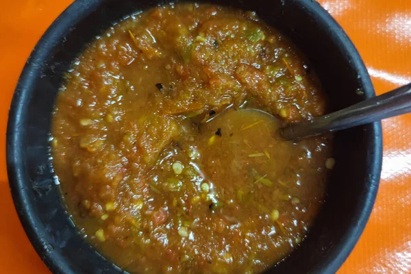 Äkta Mexikansk Kryddig Chilisås Kopp Detalj — Stockfoto