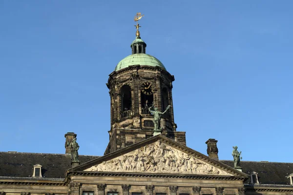 Amsterdam Cidade Salão Dam Lugar Edifício Detalhe Cityscape — Fotografia de Stock