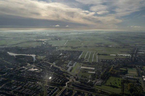 Mist Wolken Amsterdam Gebied Luchtfoto Panorama — Stockfoto