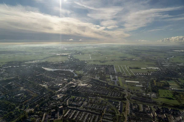 Mist Wolken Amsterdam Gebied Luchtfoto Panorama — Stockfoto