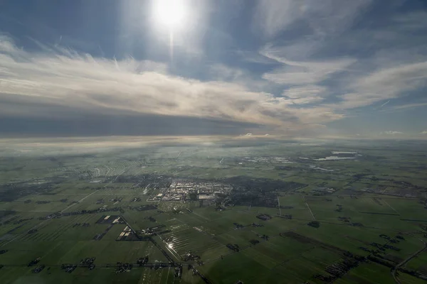 Mist Wolken Amsterdam Gebied Luchtfoto Panorama — Stockfoto