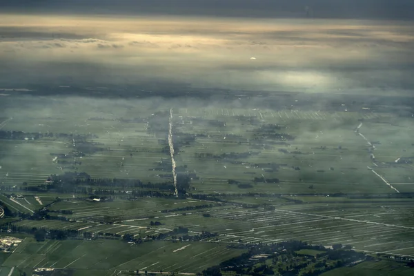 Mist Wolken Amsterdam Gebied Luchtfoto Panorama — Stockfoto