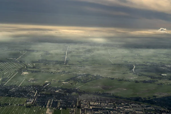 Fog Clouds Amsterdam Area Aerial View Panorama — Stock Photo, Image