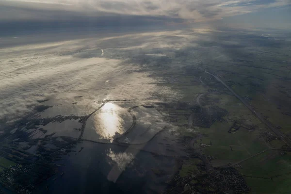 Mist Wolken Amsterdam Gebied Luchtfoto Panorama — Stockfoto