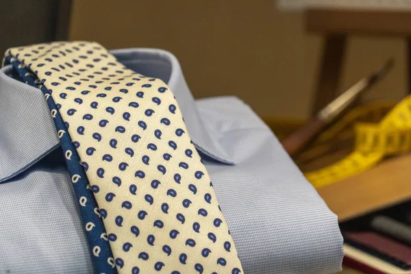 Tie Shirt Tailor Table Detail — Stock Photo, Image