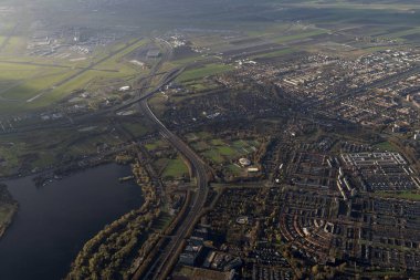 Amsterdam Liman Kanalları 'nda yollar, hava manzarası manzarası