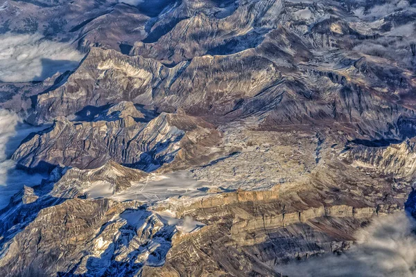 Alperna Antenn Utsikt Panorama Landskap Från Flygplan — Stockfoto