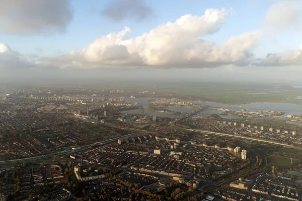 Amsterdam Kikötői Csatornák Utak Légi Kilátás Panoráma Táj — Stock Fotó