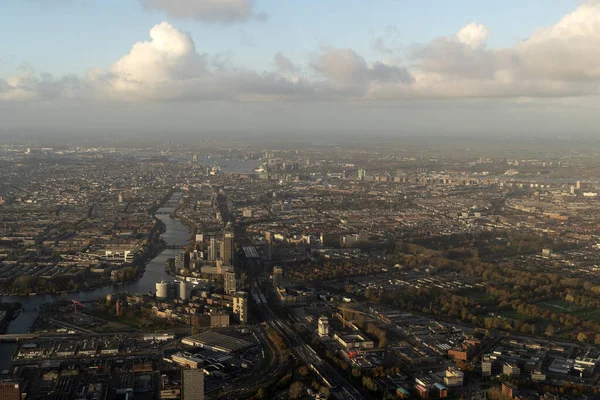 Amsterdam Kikötői Csatornák Utak Légi Kilátás Panoráma Táj — Stock Fotó