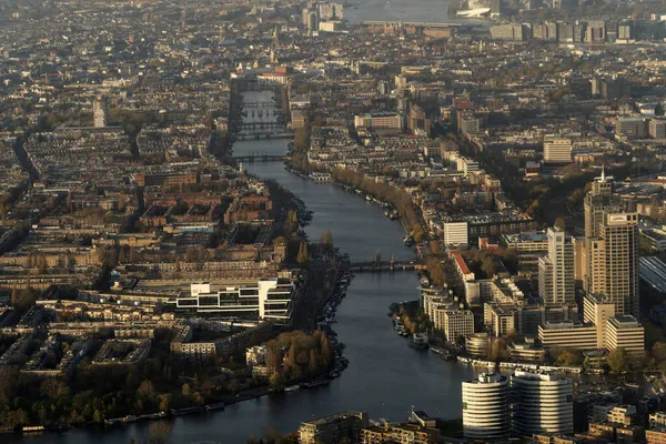 Amsterdam Přístav Kanály Silnice Letecký Pohled Panorama Krajina — Stock fotografie